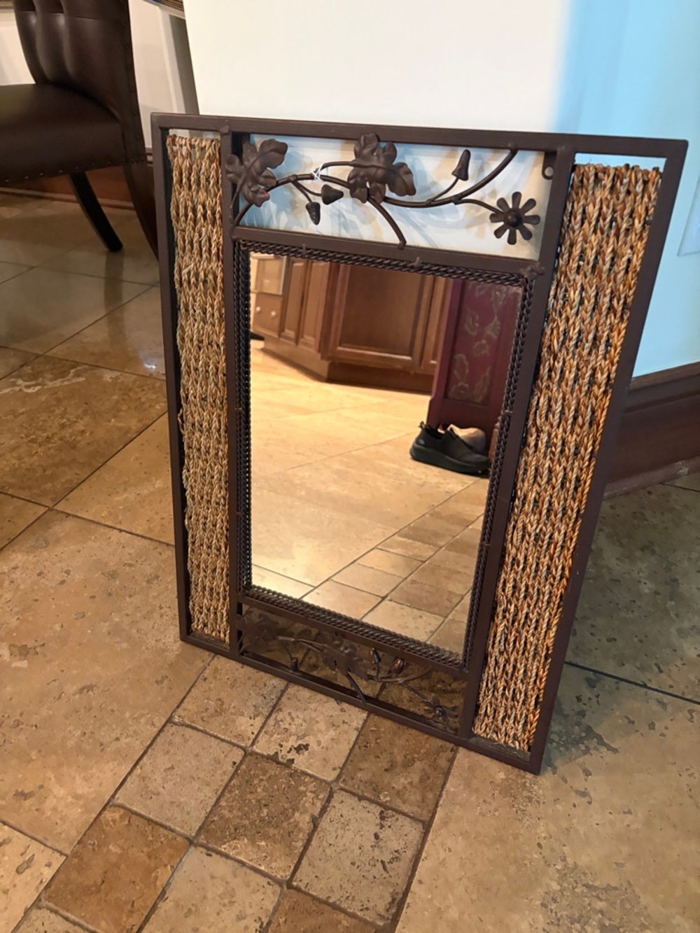 Woven Accent Wall Mirror in Brown and Natural Tones